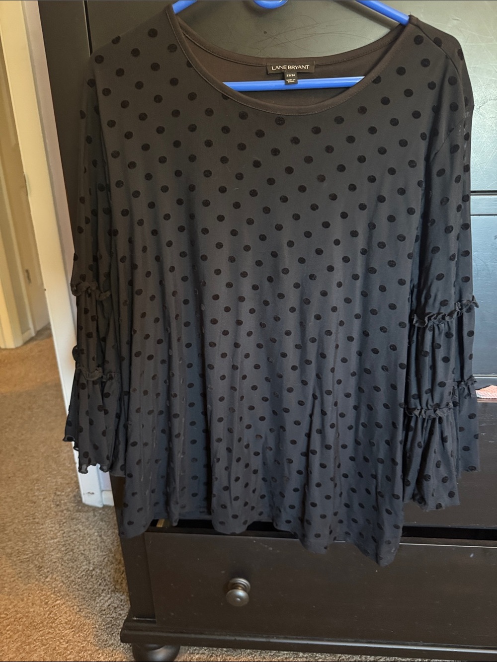 Lane Bryant Black Polka Dot Ruffle-Sleeve Tunic
